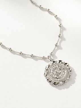 UJ Atocha Style Coin Pendant Necklace Sterling Silver Tone Beaded Chain